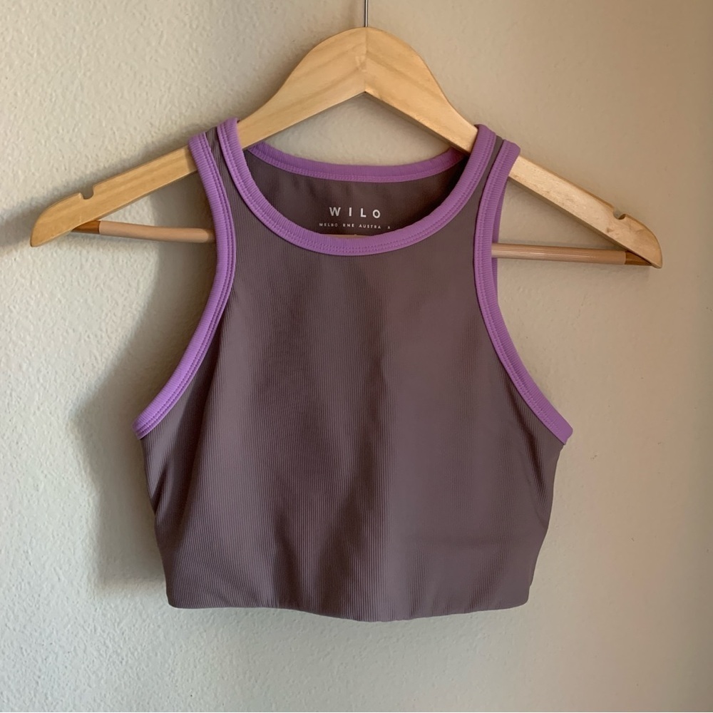 WILO Purple-Trim Brown Crop Tank Top
